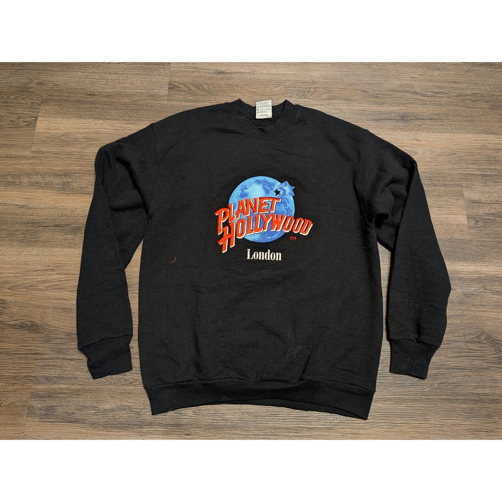 Vintage Planet Hollywood London Black Graphic Crewneck Sweatshirt Medium Mens